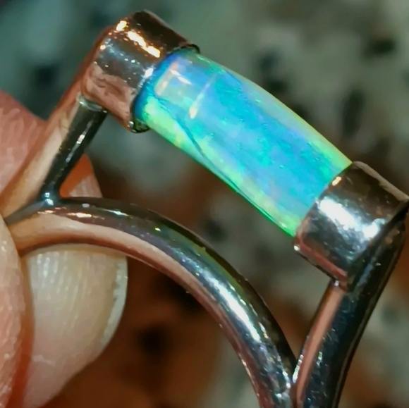 Australian Opal Ring Opalized Belemnite Sterling Silver Colorful Size 9.75 - Picture 6 of 15